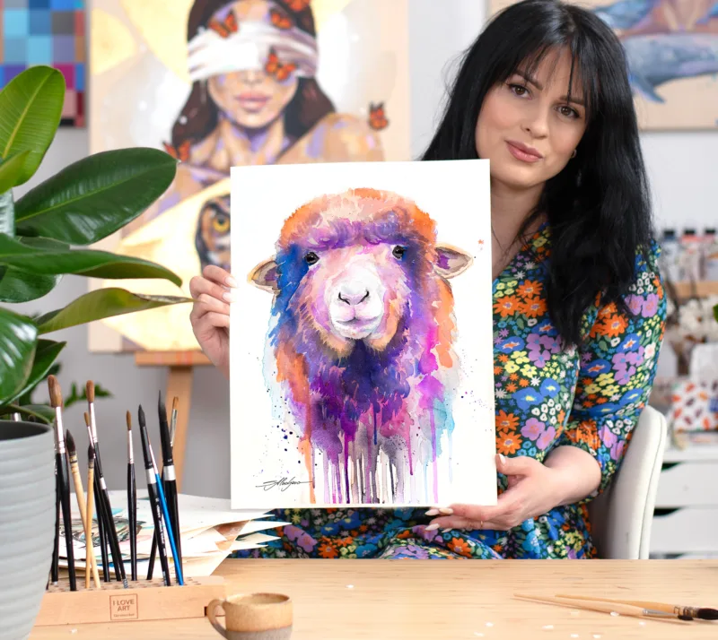 Colorful sheep watercolor painting, limited edition art print by Slaveika Aladjova
