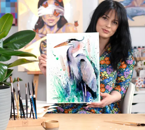 Great blue heron watercolor painting, limited edition art print by Slaveika Aladjova
