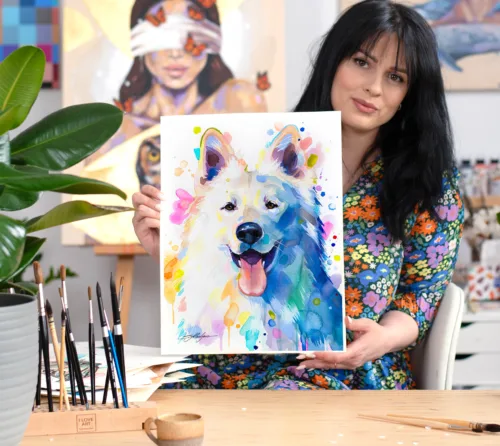 White Swiss Shepherd watercolor painting, limited edition art print by Slaveika Aladjova