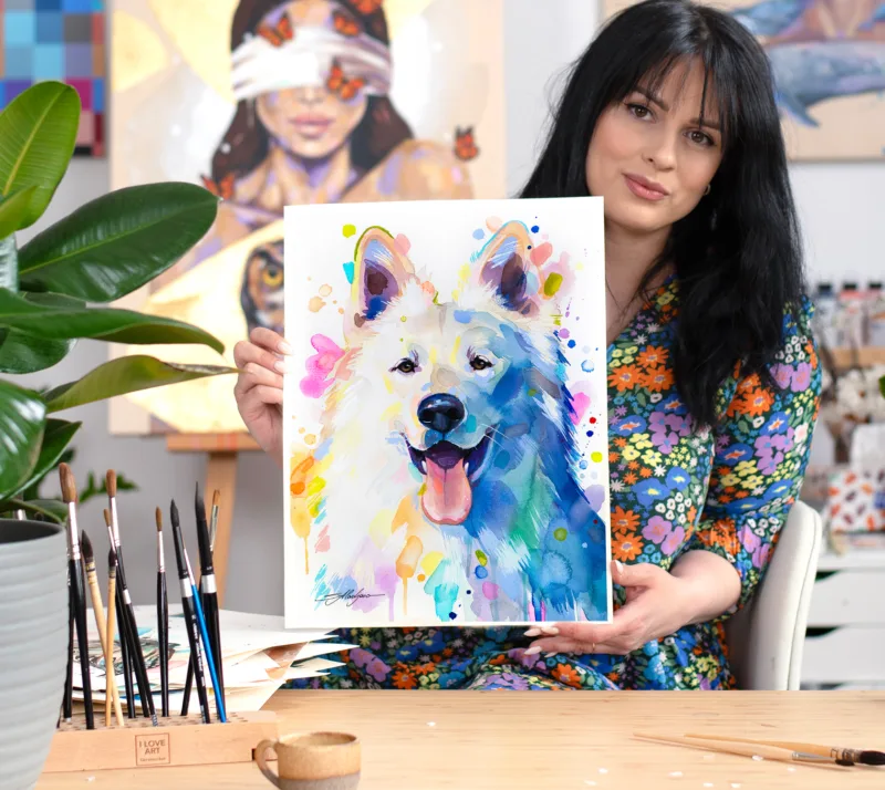 White Swiss Shepherd watercolor painting, limited edition art print by Slaveika Aladjova