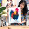 Colorful rooster watercolor painting, limited edition art print by Slaveika Aladjova, view 3