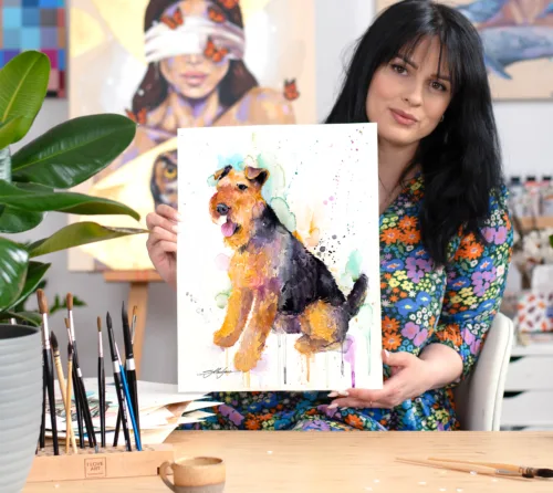 Welsh Terrier watercolor painting, limited edition art print by Slaveika Aladjova
