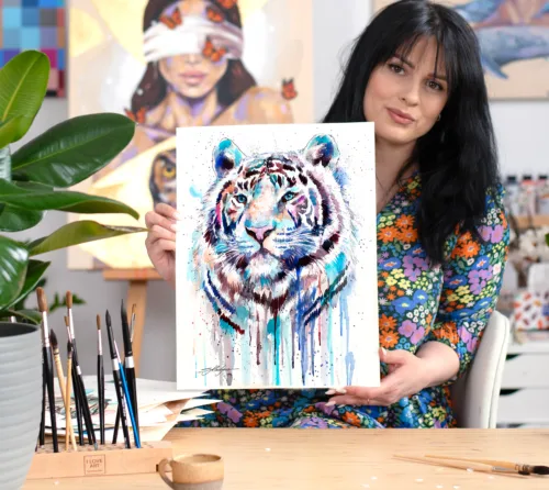 White tiger watercolor painting, limited edition art print by Slaveika Aladjova, view 2