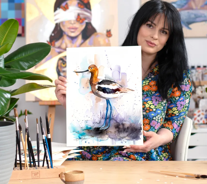 American avocet watercolor painting, limited edition art print by Slaveika Aladjova, view 2