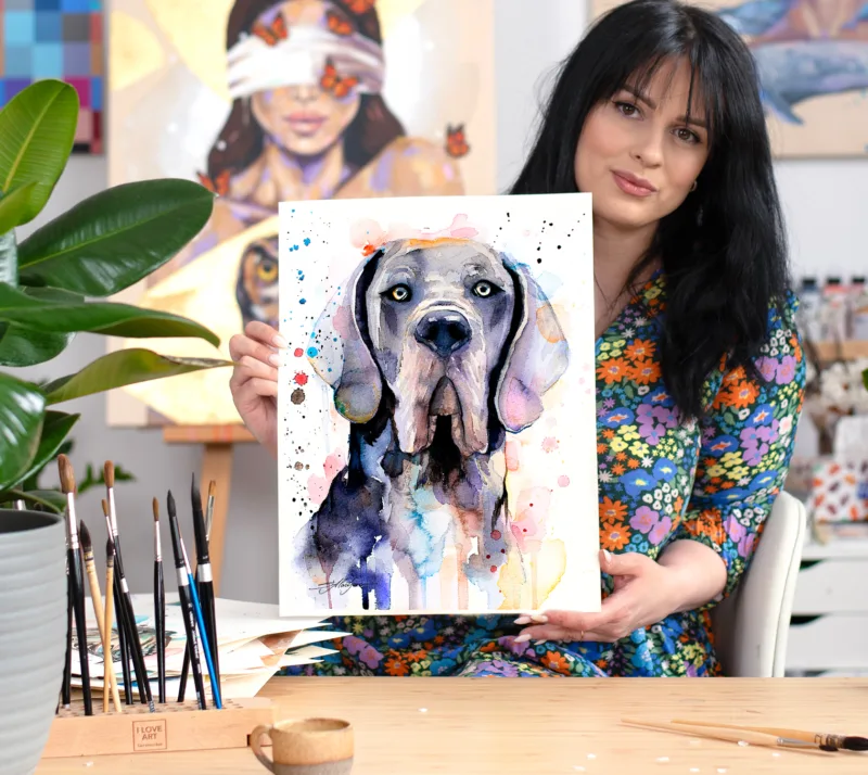 Blue Great Dane watercolor painting, limited edition art print by Slaveika Aladjova