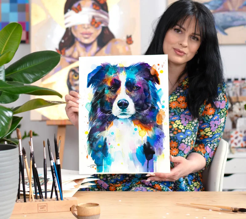 Border Collie watercolor painting, limited edition art print by Slaveika Aladjova, view 2