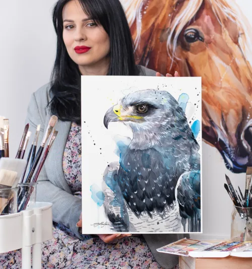Black-chested buzzard-eagle watercolor painting, limited edition art print by Slaveika Aladjova, view 2