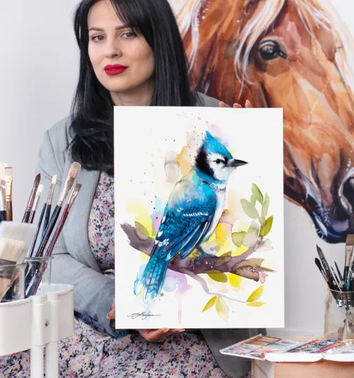 Blue jay watercolor painting, limited edition art print by Slaveika Aladjova