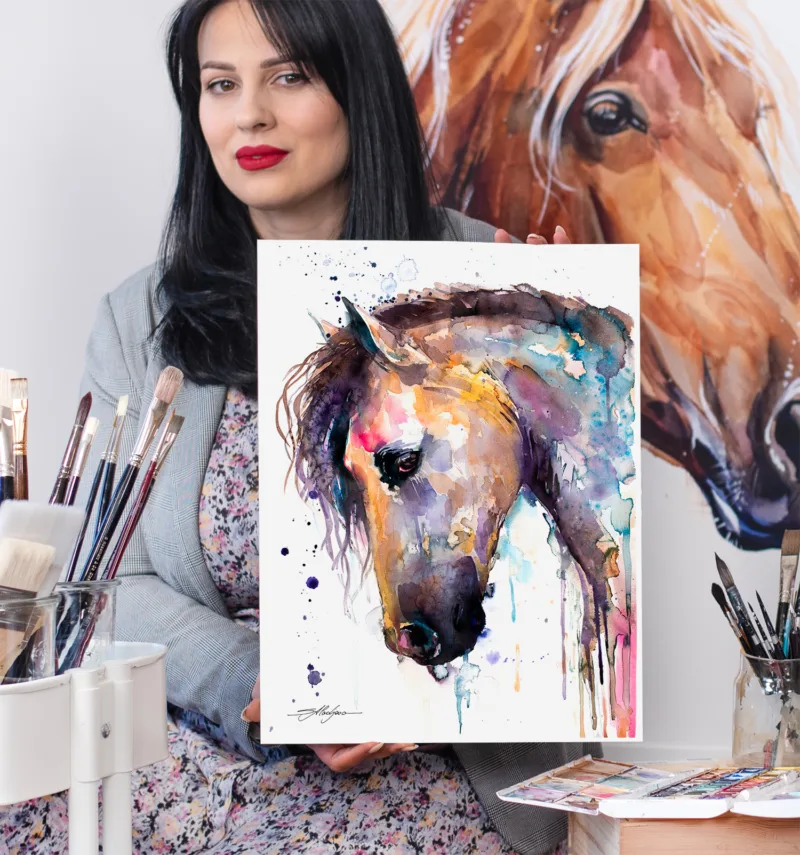 Horse portrait watercolor painting, limited edition art print by Slaveika Aladjova