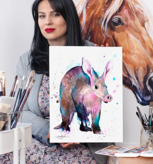 Aardvark watercolor painting, limited edition art print by Slaveika Aladjova, view 2
