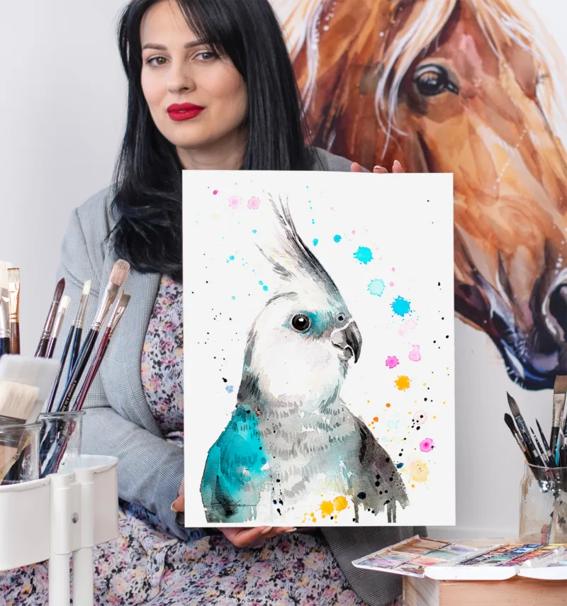 Cockatiel watercolor painting, limited edition art print by Slaveika Aladjova