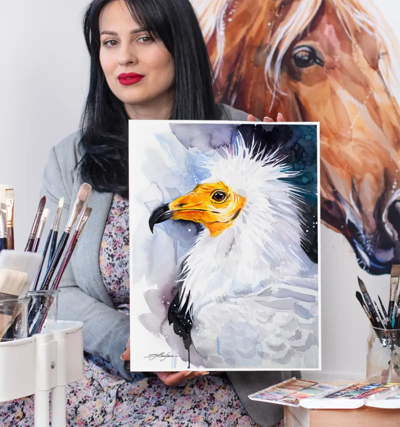 Egyptian vulture watercolor painting, limited edition art print by Slaveika Aladjova, view 4