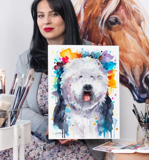 Old English Sheepdog watercolor painting, limited edition art print by Slaveika Aladjova