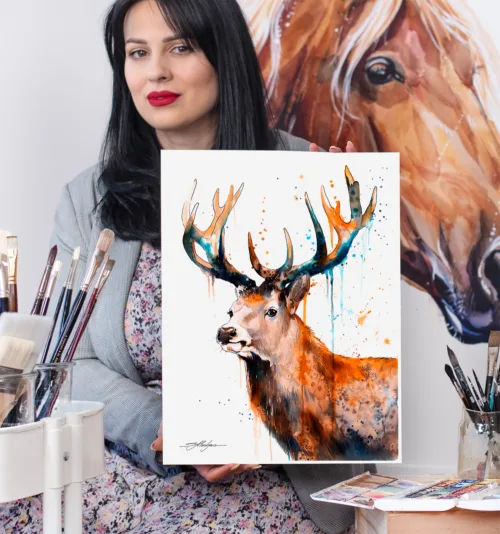 Red deer Stag Stag watercolor painting, limited edition art print by Slaveika Aladjova