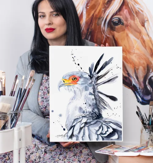 Secretary bird watercolor painting, limited edition art print by Slaveika Aladjova, view 2