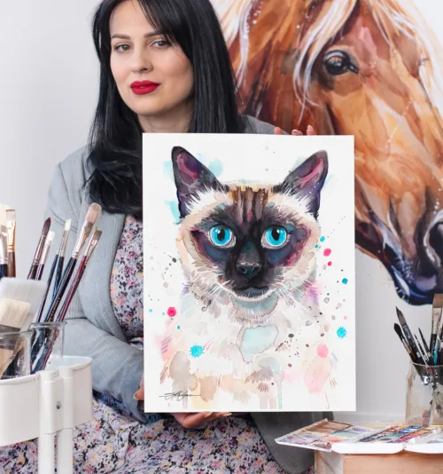 Siamese cat watercolor painting print by Slaveika Aladjova Siamese cat watercolor painting, limited edition art print by Slaveika Aladjova