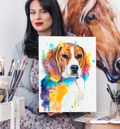 Beagle watercolor painting, limited edition art print by Slaveika Aladjova, view 2