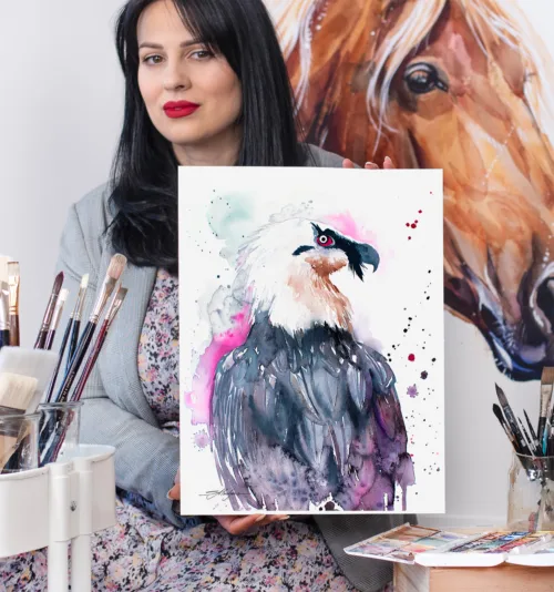 Bearded vulture watercolor painting, limited edition art print by Slaveika Aladjova