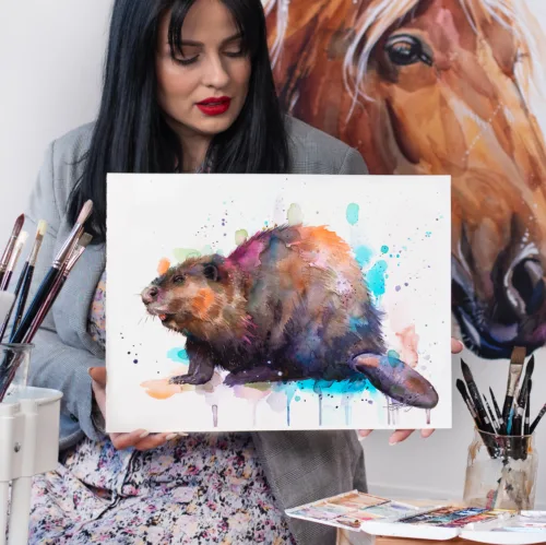 Beaver watercolor painting, limited edition art print by Slaveika Aladjova, view 2