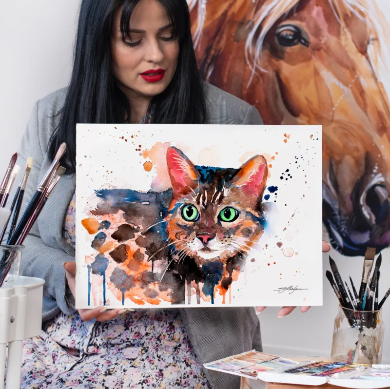 Bengal cat watercolor painting, limited edition art print by Slaveika Aladjova, view 4