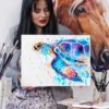 Blue sea turtle watercolor painting seen from above, limited edition art print by Slaveika Aladjova, view 3