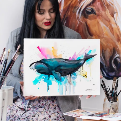 Bowhead whale watercolor painting, limited edition art print by Slaveika Aladjova