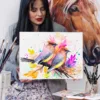 Cedar waxwings watercolor painting, limited edition art print by Slaveika Aladjova, view 4