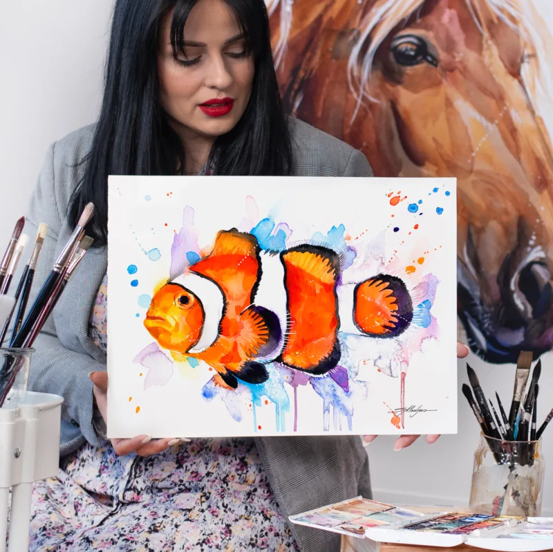 Clownfish watercolor painting, limited edition art print by Slaveika Aladjova, view 2