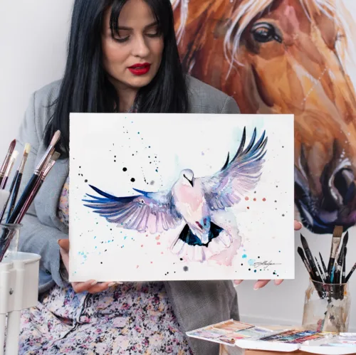Dove watercolor painting, limited edition art print by Slaveika Aladjova, view 2