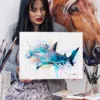 Hammerhead shark watercolor painting, limited edition art print by Slaveika Aladjova, view 3