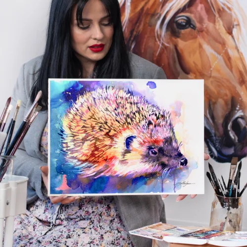 Slaveika-Aladjova-Art-8 Hedgehog watercolor painting, limited edition art print by Slaveika Aladjova