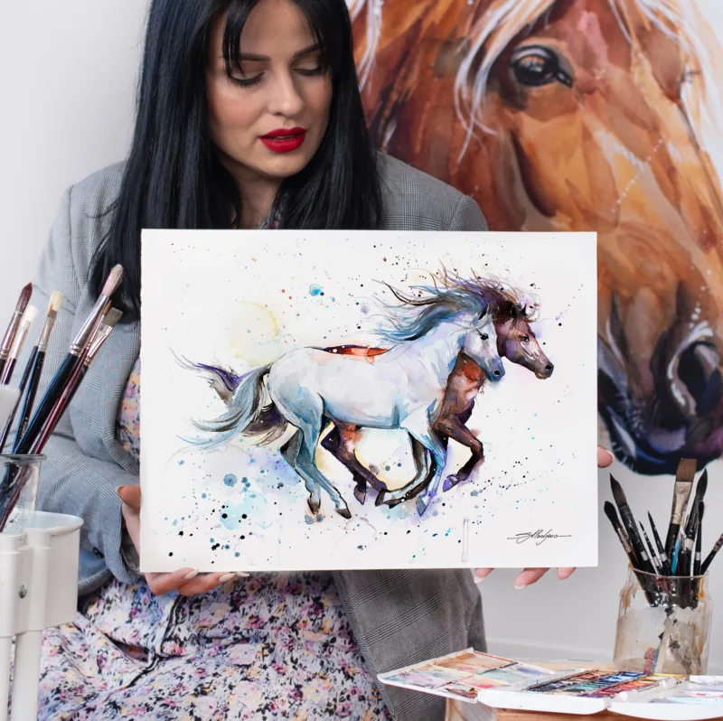 Running horses watercolor painting, limited edition art print by Slaveika Aladjova, view 4