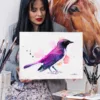 Amethyst starling watercolor painting, limited edition art print by Slaveika Aladjova, view 3