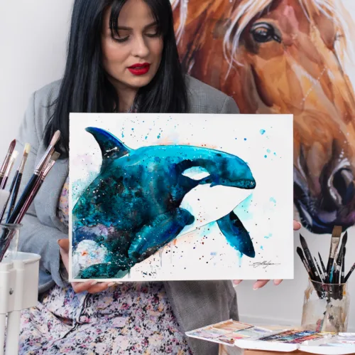 Orca watercolor painting print by Slaveika Aladjova, Orca watercolor painting, limited edition art print by Slaveika Aladjova
