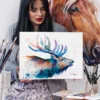 Red deer stag watercolor painting, limited edition art print by Slaveika Aladjova, view 3