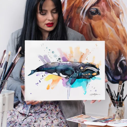 Southern right whale watercolor painting, limited edition art print by Slaveika Aladjova