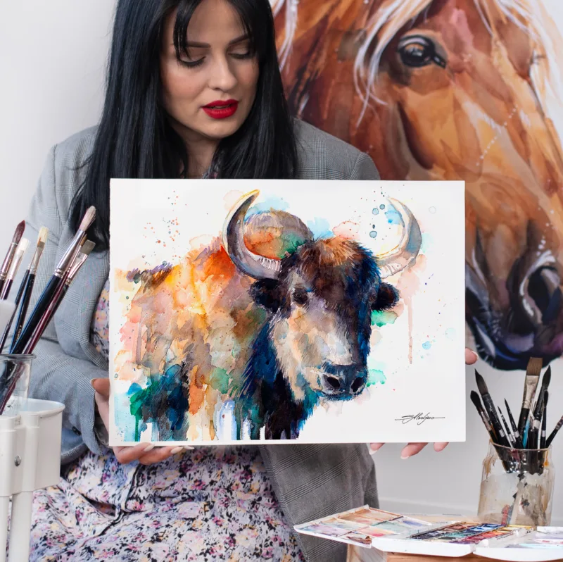 Yak watercolor painting, limited edition art print by Slaveika Aladjova