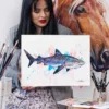 Tiger shark watercolor painting, limited edition art print by Slaveika Aladjova