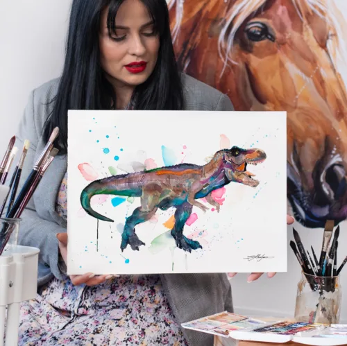 Tyrannosaurus rex watercolor painting, limited edition art print by Slaveika Aladjova