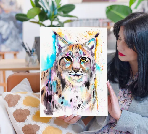 Eurasian lynx watercolor painting, limited edition art print by Slaveika Aladjova, view 2