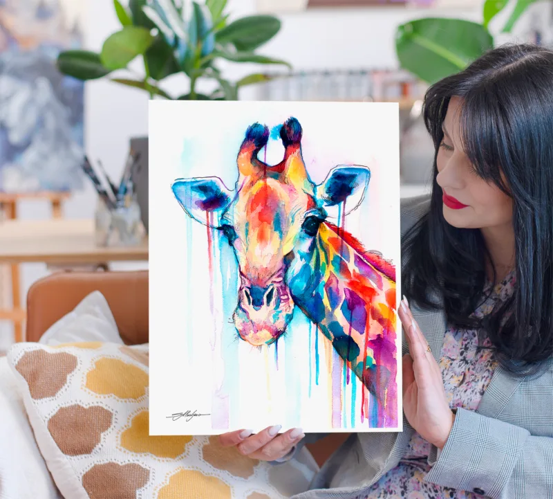 Giraffe watercolor painting, limited edition art print by Slaveika Aladjova