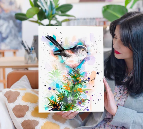 Long-tailed tit Long-tailed tit watercolor painting, limited edition art print by Slaveika Aladjova