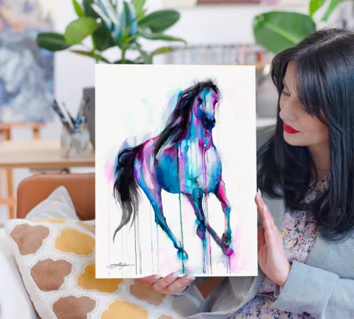 Magical horse watercolor painting, limited edition art print by Slaveika Aladjova, view 2