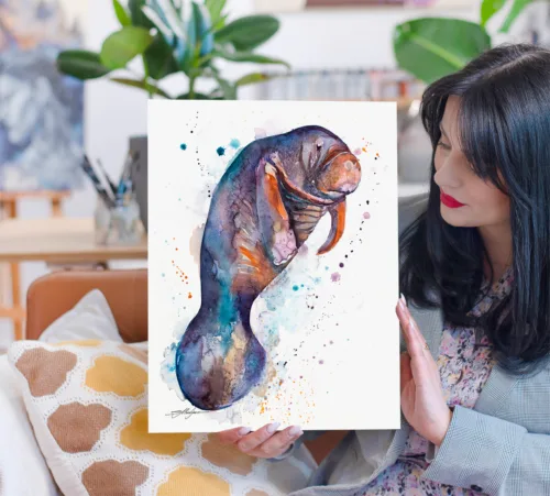 Manatee watercolor painting, limited edition art print by Slaveika Aladjova, view 2