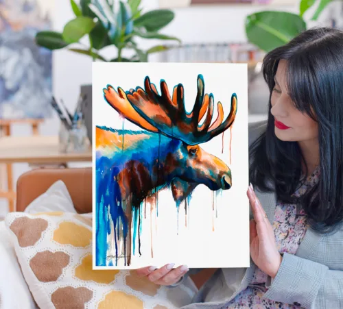 Moose watercolor painting, limited edition art print by Slaveika Aladjova, view 2