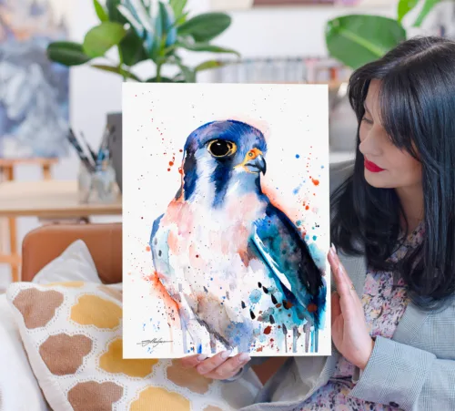 American kestrel watercolor painting, limited edition art print by Slaveika Aladjova