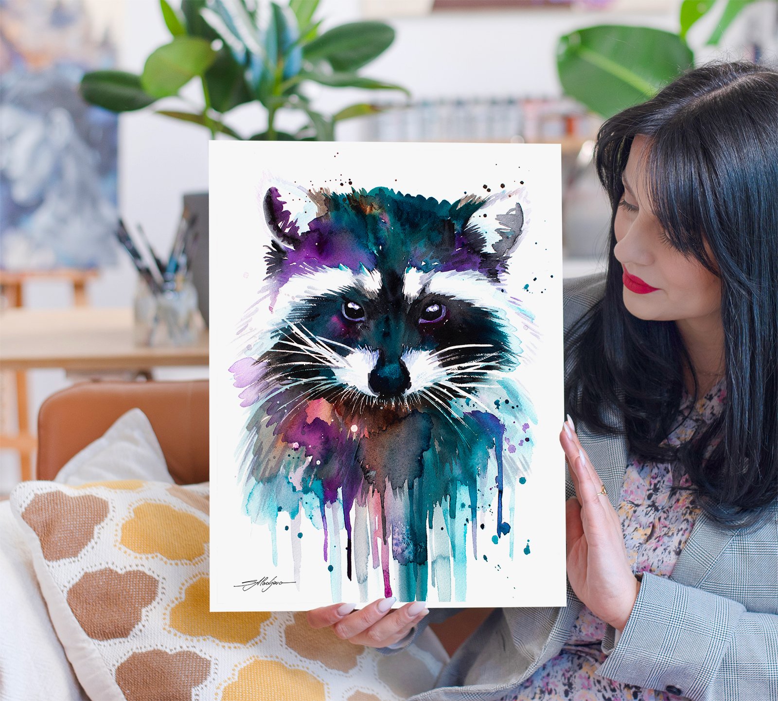 What Collectors Say 67 Raccoon watercolor painting print by Slaveika Aladjova