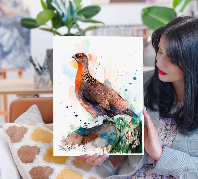 Red grouse watercolor painting, limited edition art print by Slaveika Aladjova, view 2