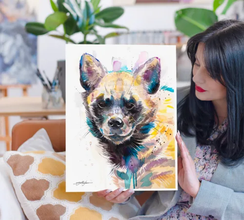 Striped hyena watercolor painting print by Slaveika Aladjova Striped hyena watercolor painting, limited edition art print by Slaveika Aladjova