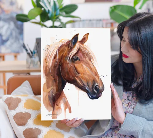 Suffolk Punch horse watercolor painting, limited edition art print by Slaveika Aladjova, view 2
